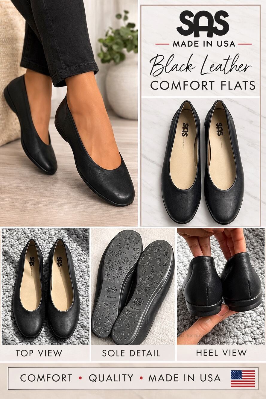 SAS Scenic Scarlett Women's 11 Black Leather Slip On Comfort Ballet Flat Shoes